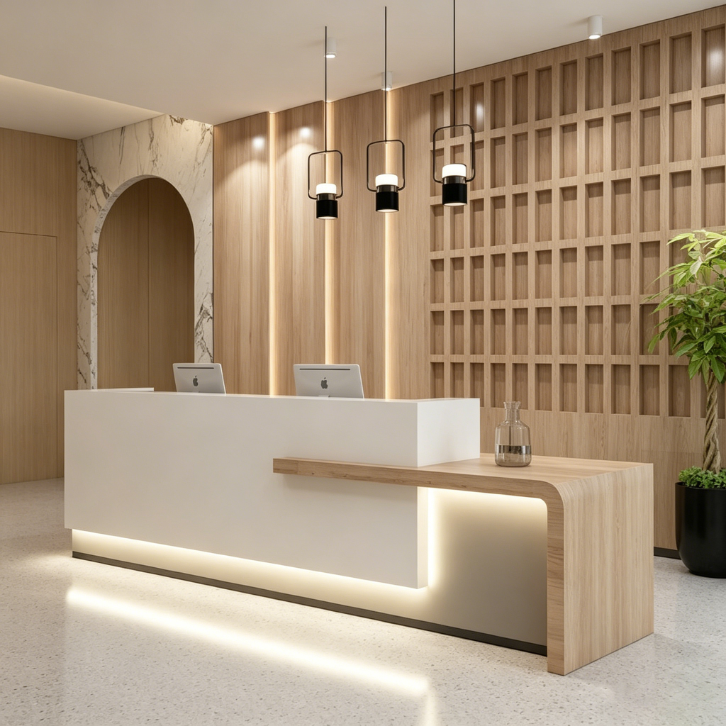 Китай Современная офисная мебель для ресепшена с индивидуальными размерами под любое пространствозавод Поставщик - ООО компания Гуанчжоу Мэйи Мебель