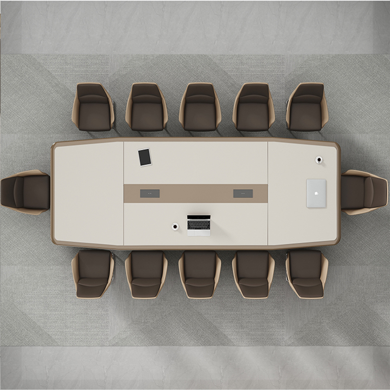 Китай Современный минималистичный конференц-стол на десять человек, со встроенными розетками, изготовлен из ДСП/многослойной древесно-стружечной плиты и предназначен для офисных конференц-залов.завод Поставщик - ООО компания Гуанчжоу Мэйи Мебель