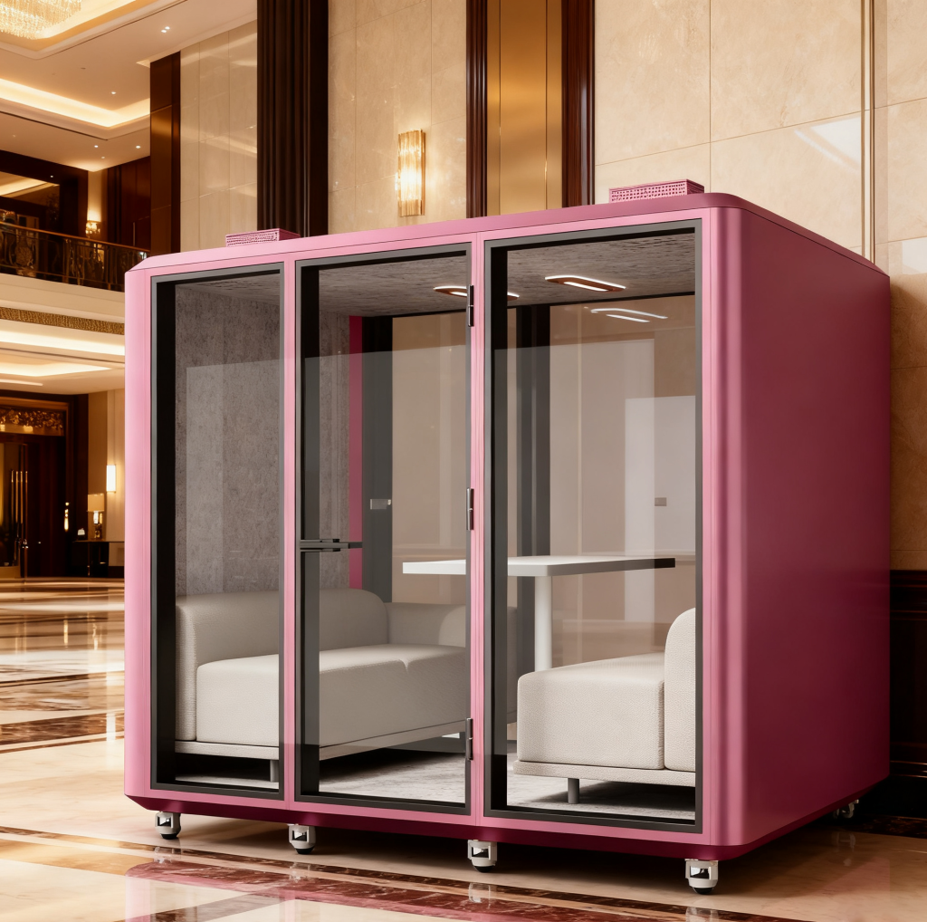 Китай Бесшумный шкаф 4-местный — мобильная переговорная капсула с отличной звукоизоляциейзавод Поставщик - ООО компания Гуанчжоу Мэйи Мебель