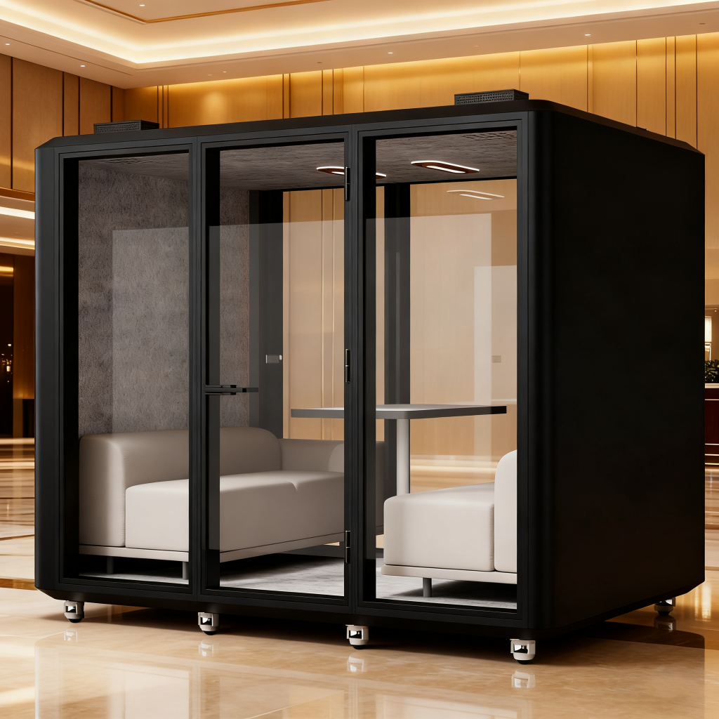 Китай Бесшумный шкаф 4-местный — мобильная переговорная капсула с отличной звукоизоляциейзавод Поставщик - ООО компания Гуанчжоу Мэйи Мебель
