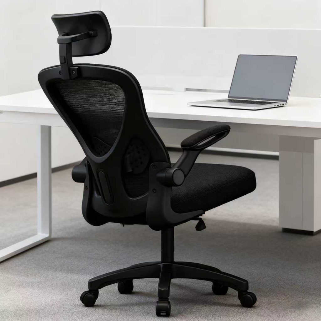 Китай Эргономический офисный стул с сетчатой спинкой и подушкой для шеи — регулируемый компьютерный стул с поддержкой поясницы и ручкамизавод Поставщик - ООО компания Гуанчжоу Мэйи Мебель