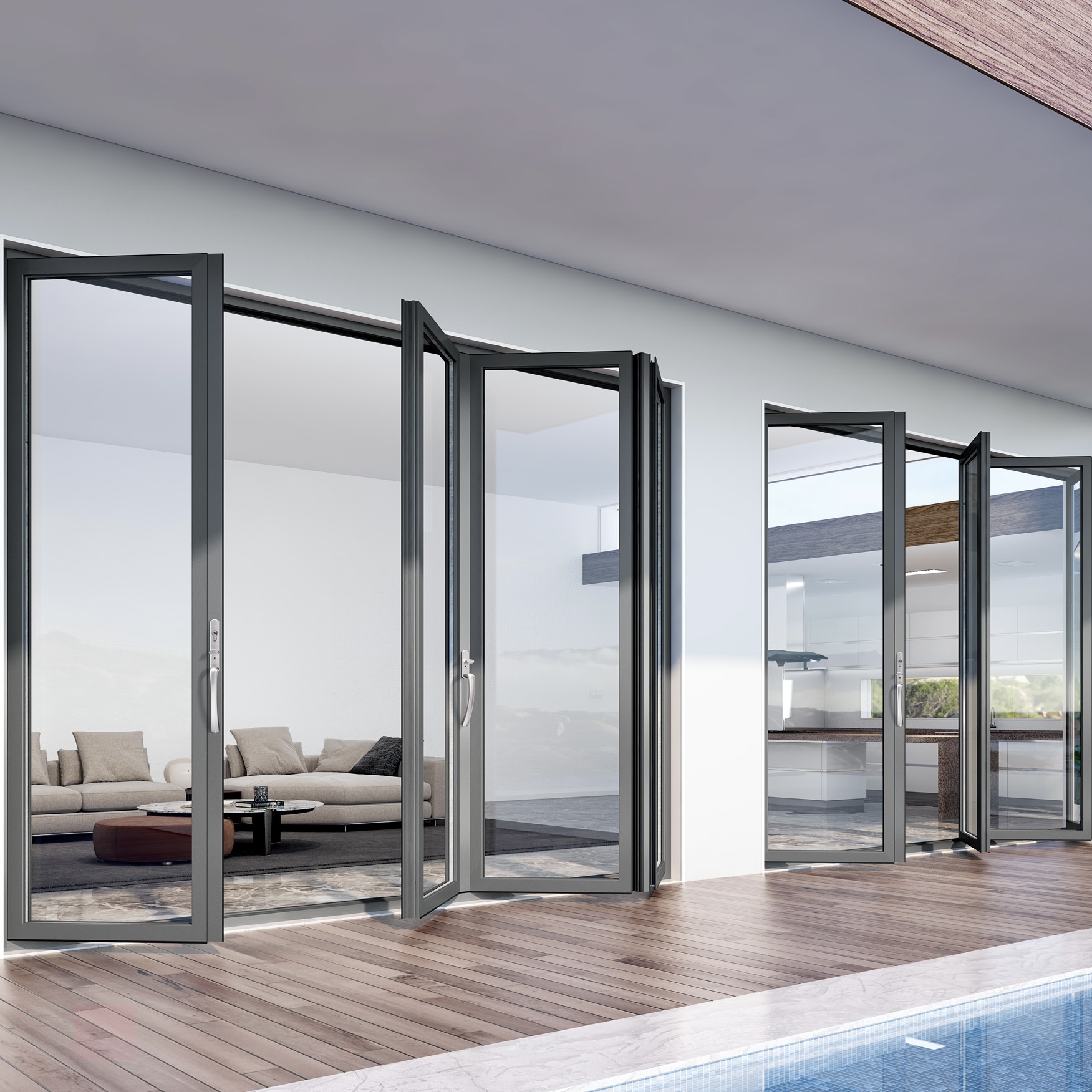 Алюминиевая складная дверь с большой площадью от офиса до двери на балкон от 6063-T5 алюминиевых дверей