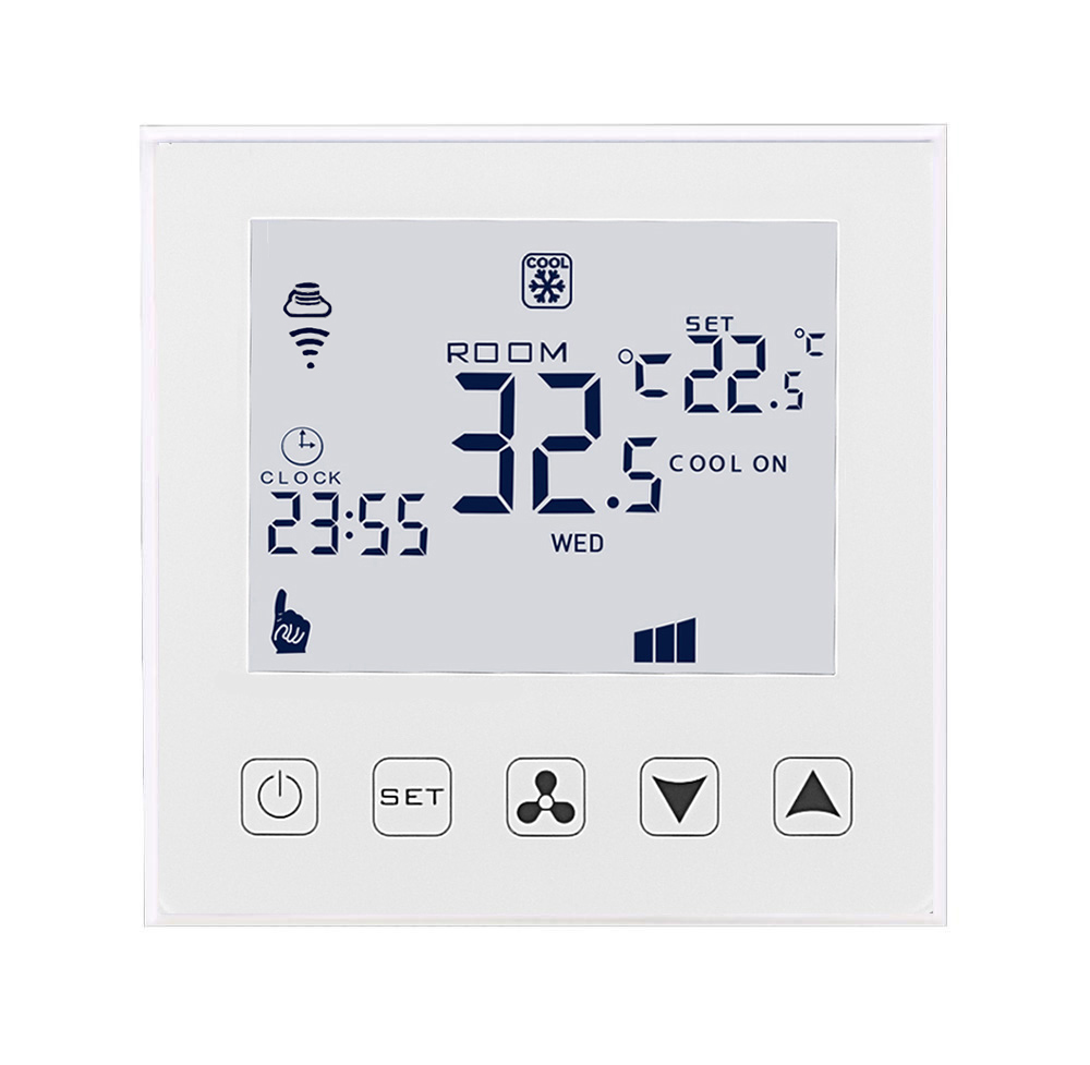 Стильный термостат с зеркальным стеклом, Modbus, 2-трубный, для автоматизации зданий