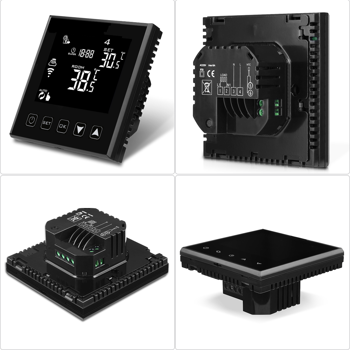 Стильный термостат с зеркальным стеклом, Modbus, 2-трубный, для автоматизации зданий