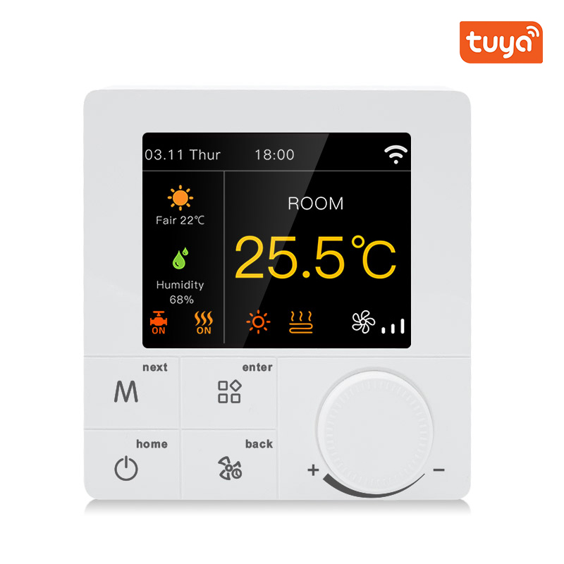 WiFi программируемый комнатный термостат с поворотным регулятором, Modbus, 2/4-трубный, для фанкойлов и систем кондиционирования