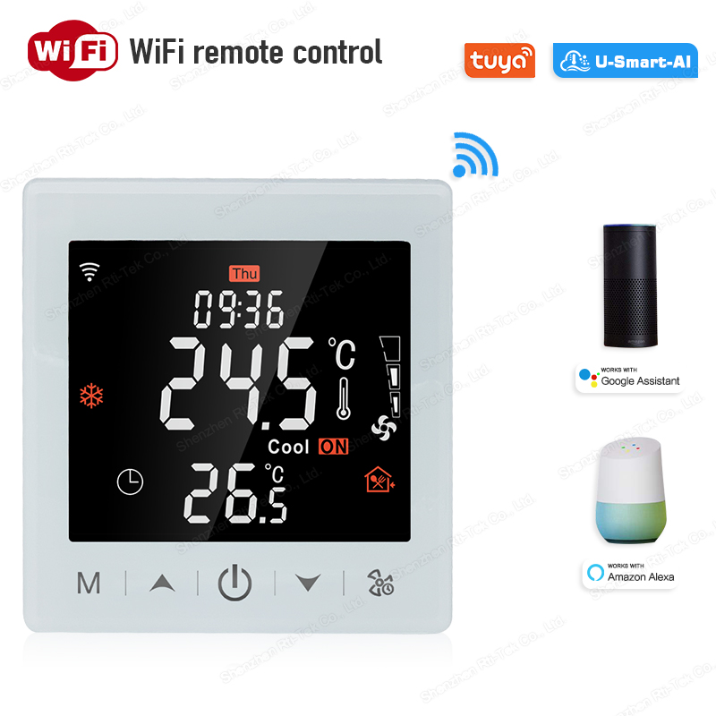 Умный термостат Tuya WiFi с поддержкой 2/4 труб, картой-ключом, Modbus, Smart Life, для систем HVAC и домашнего кондиционирования