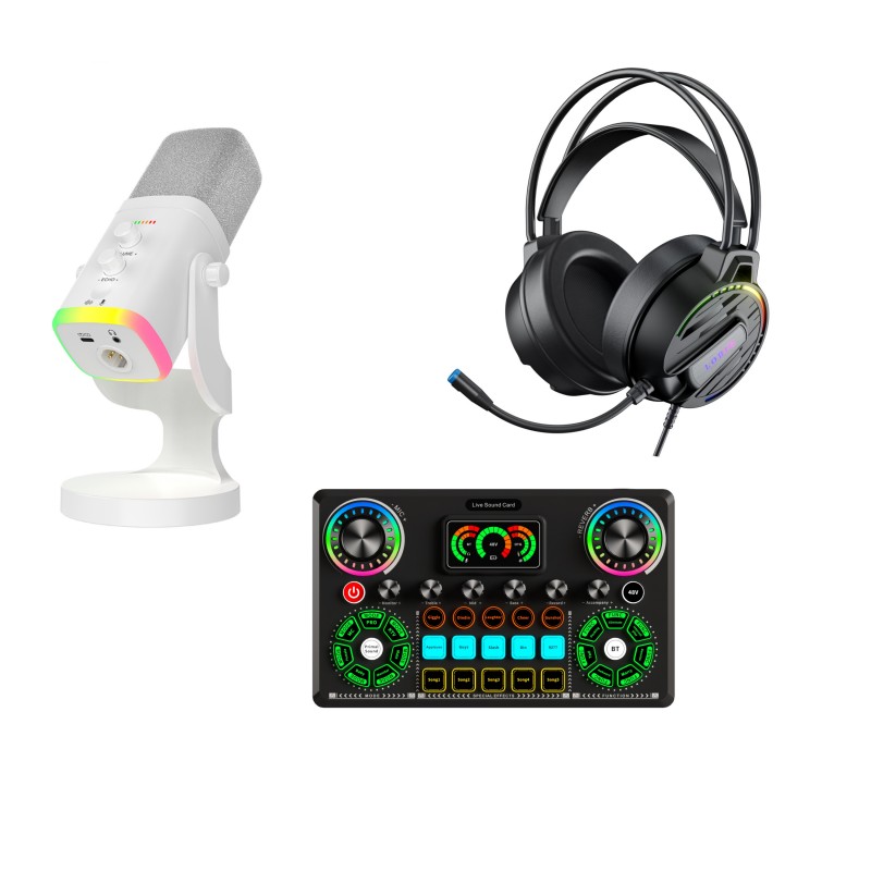 Комплект для трансляции игр с интеллектуальной звуковой картой Voice Repair и динамическим микрофоном для гарнитуры для прямой трансляции