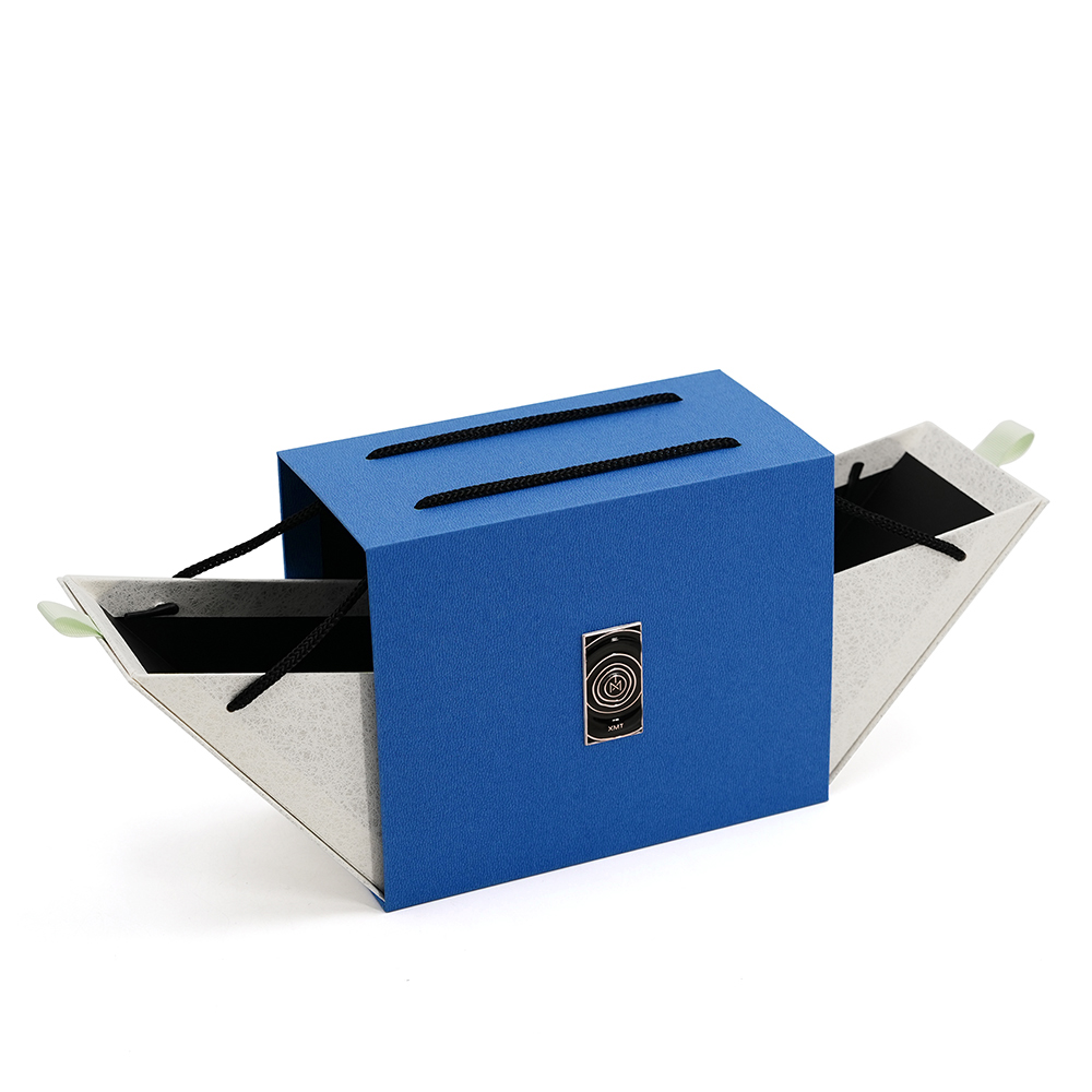 Уникальная картонная упаковочная коробка с индивидуальным логотипом, двустворчатой ​​боковой дверцей, подарочная коробка класса люкс из экологически чистой бумаги с ручкой.