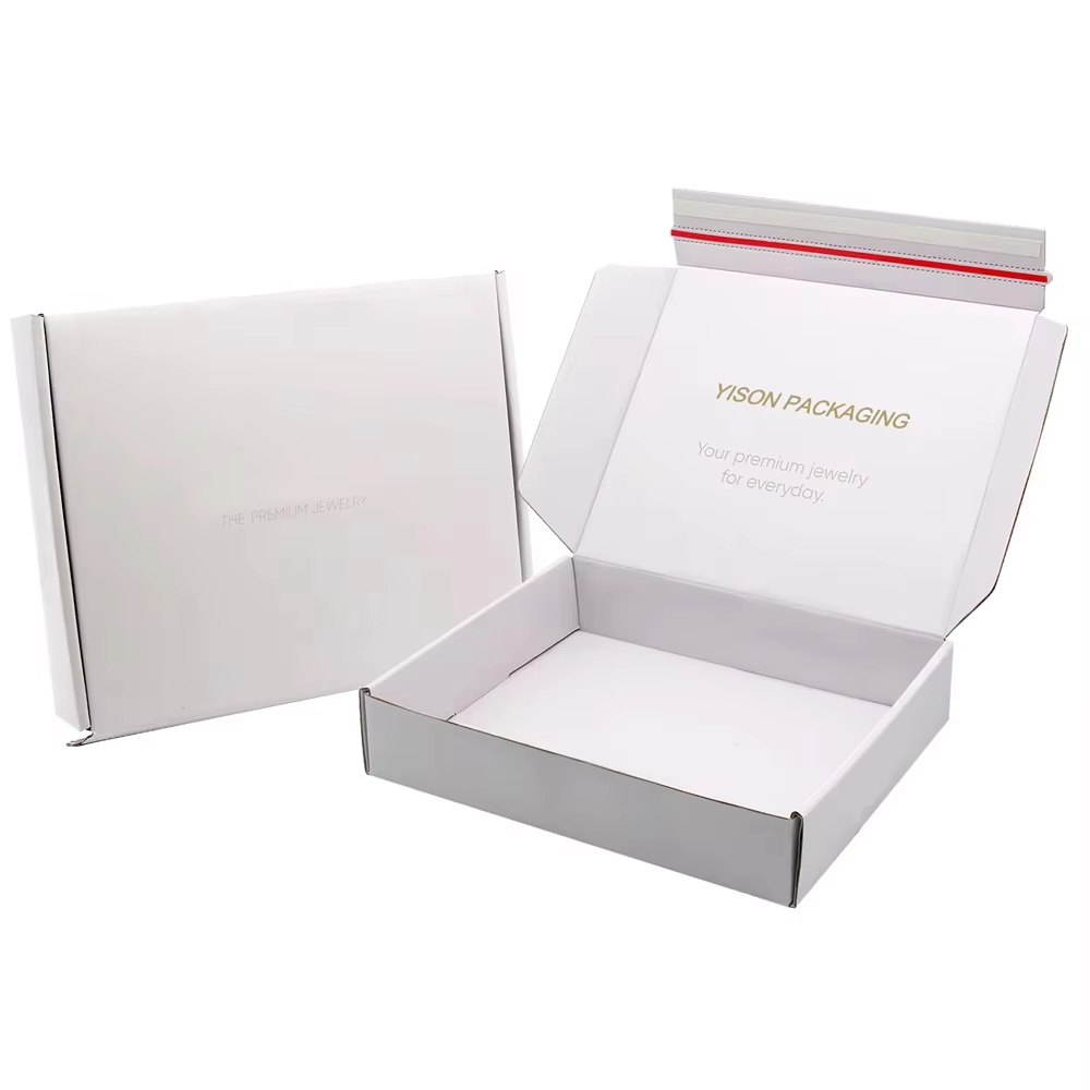 Белая почтовая коробка с индивидуальной печатью, упаковка для электронной коммерции, гофрированная коробка для доставки с отрывной полосой.