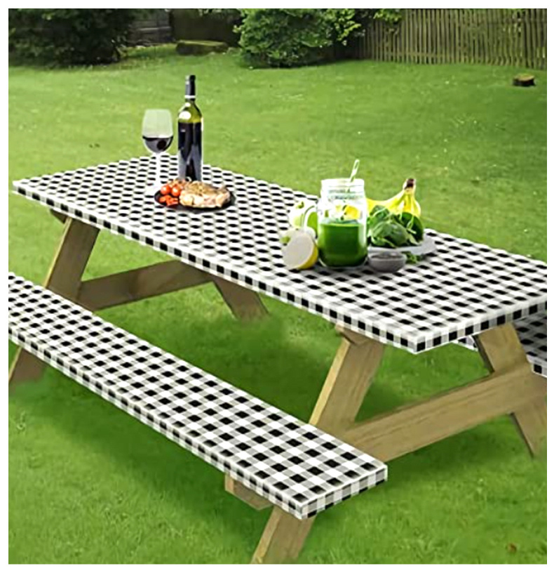 Комплект скатертей PVC черно-белая клетка для улицы