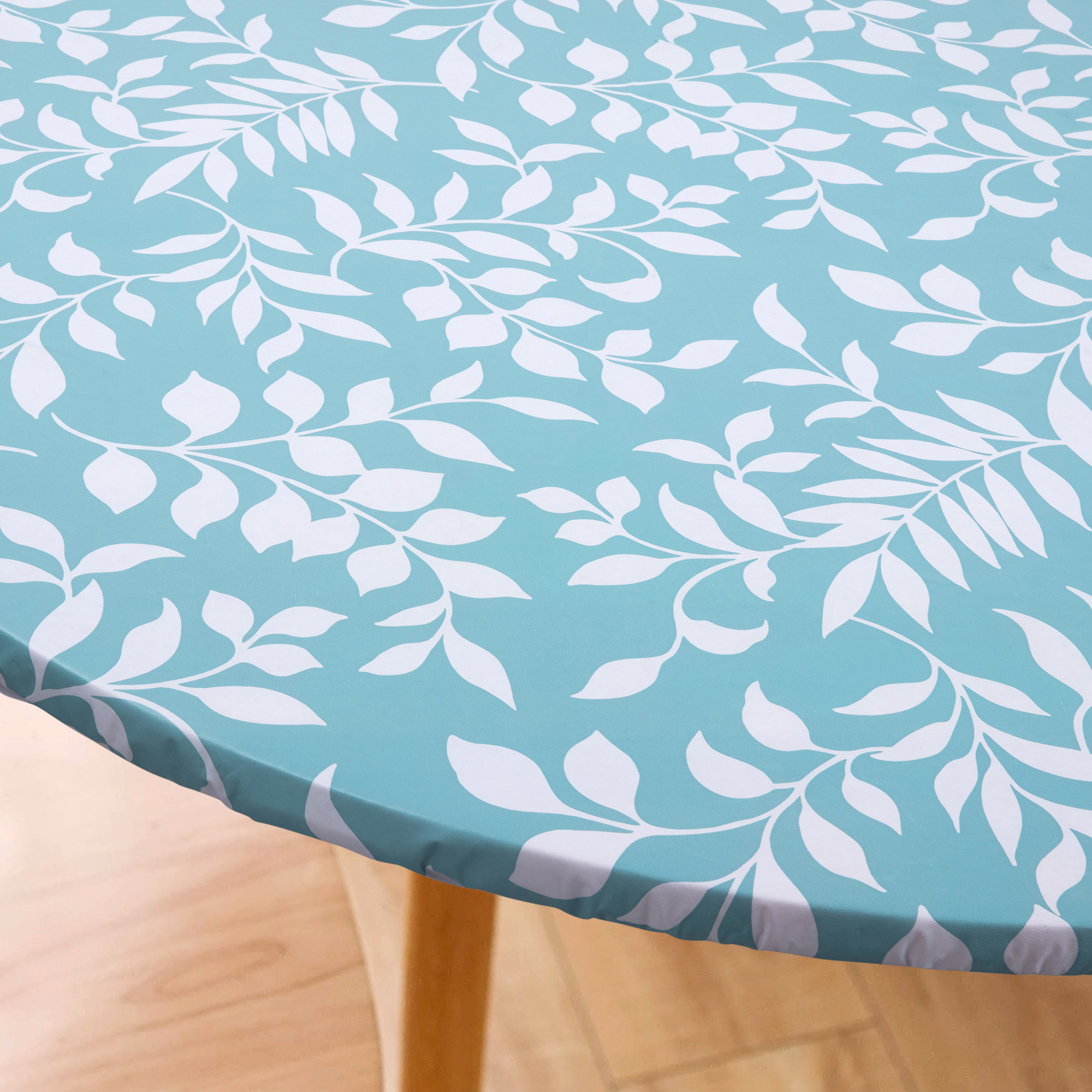 Круглая ПВХ-скатерть с синими листьями, водонепроницаемая