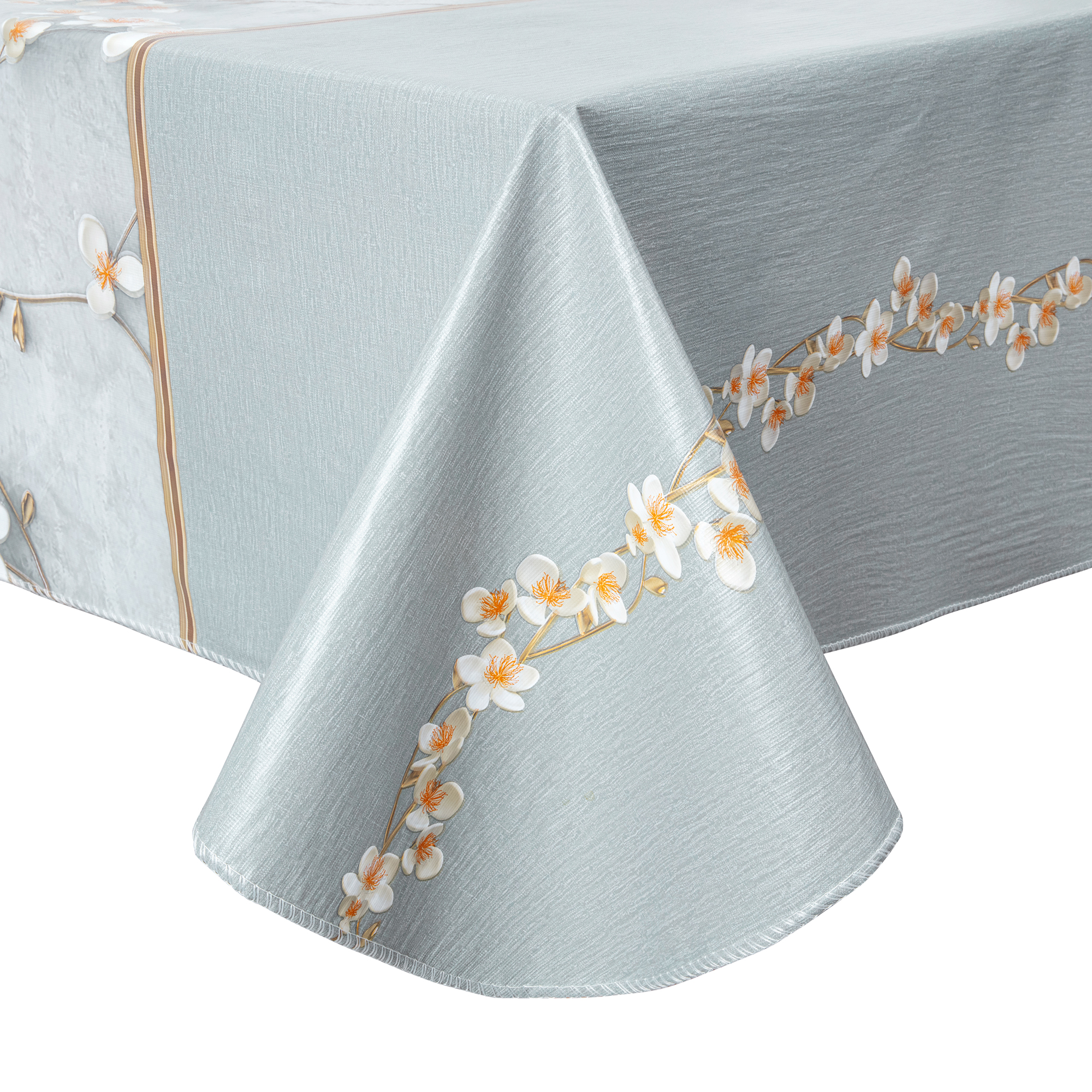 Скатерть PVC прямоугольная серо-синие цветы сливы