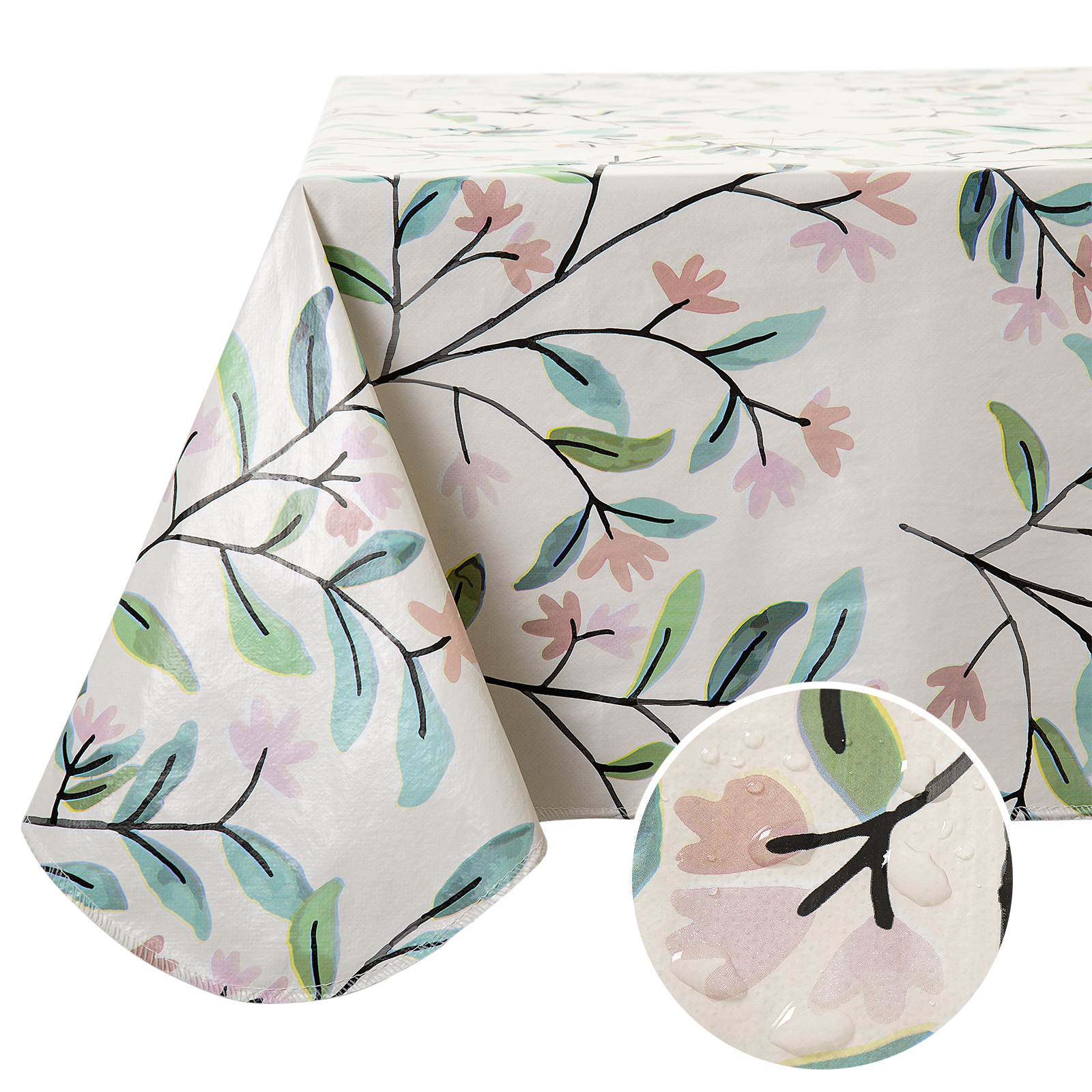 Скатерть с узором розовых цветов и маленьких листьев