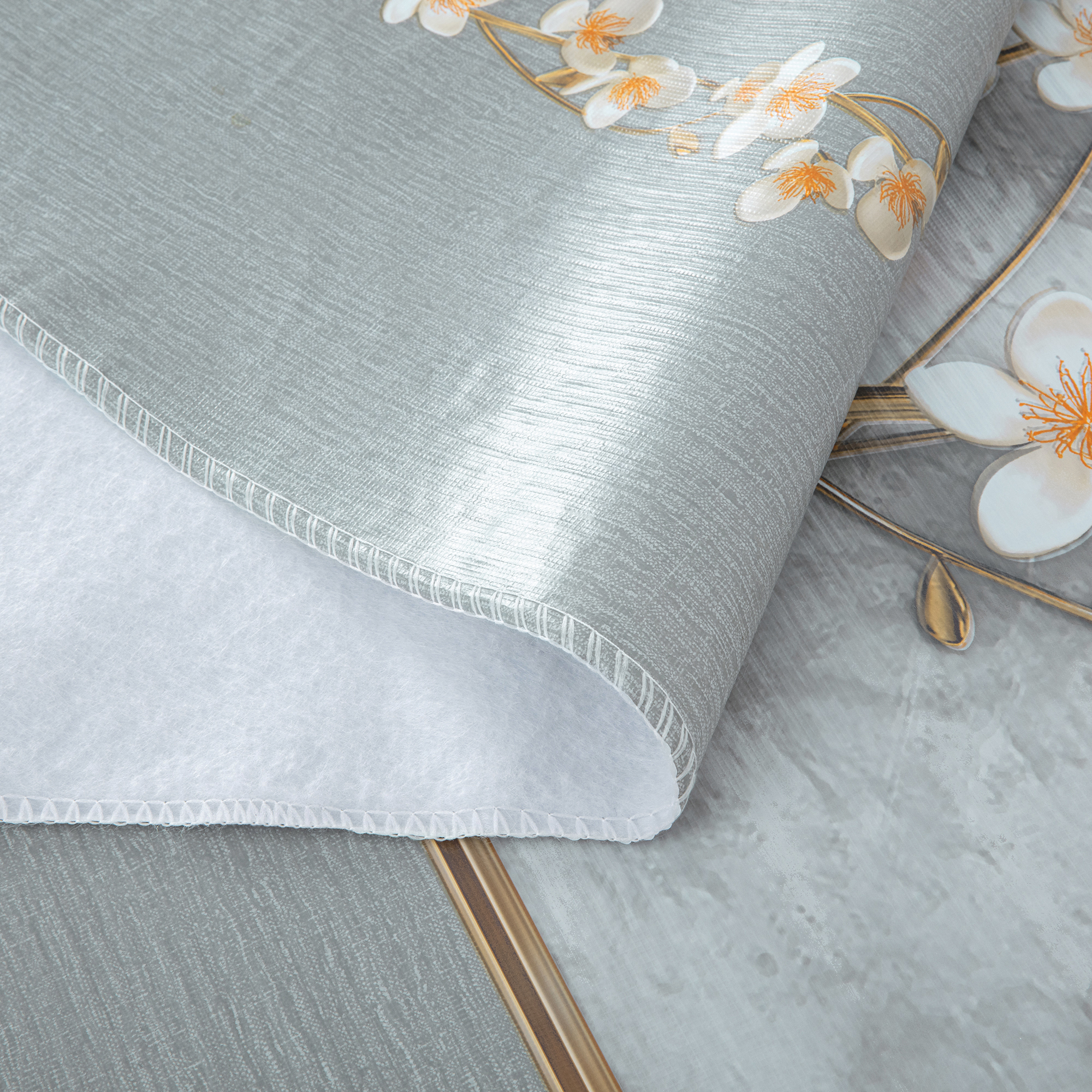 Скатерть PVC прямоугольная серо-синие цветы сливы