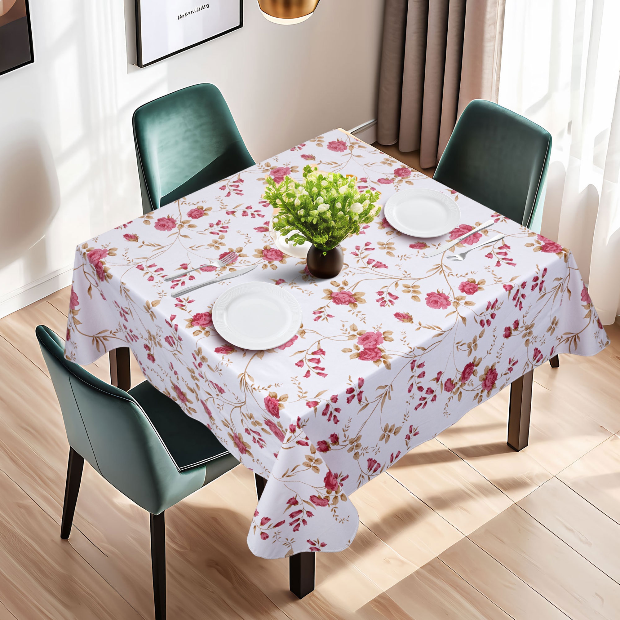 Квадратная скатерть PVC с узором крупных красных цветков