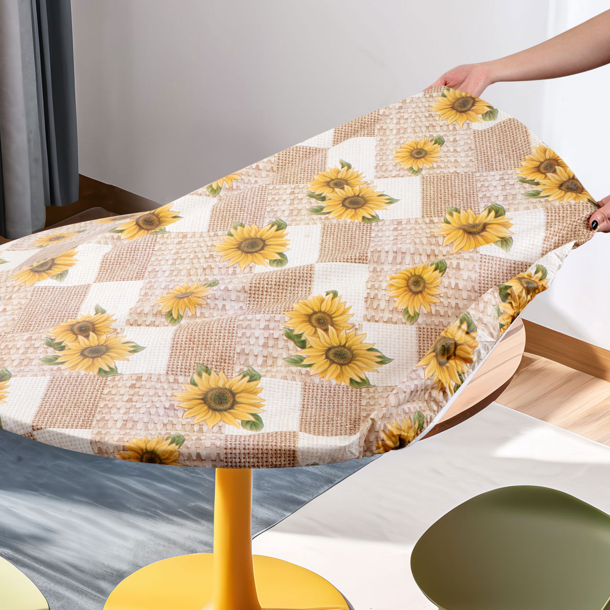 Круглое ПВХ-скатерть с рисунком подсолнуха