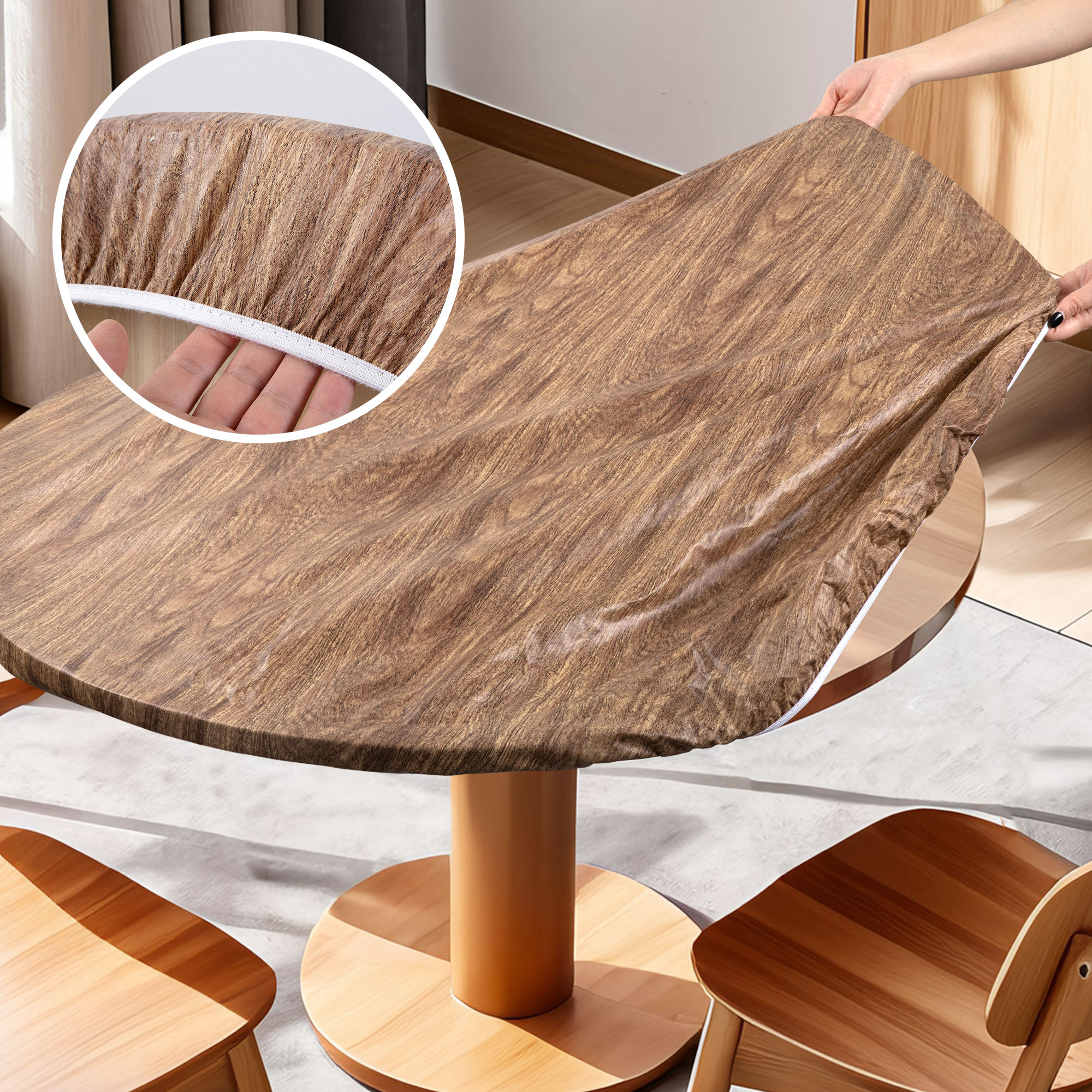 Круглая скатерть PVC с деревянным узором