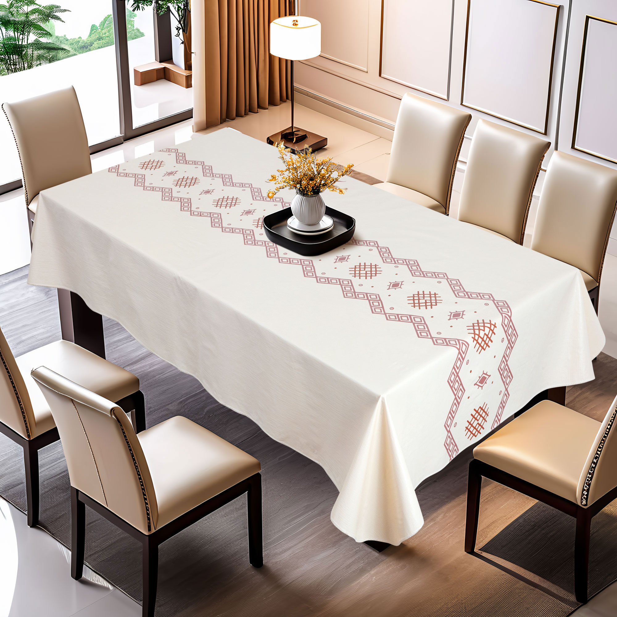 Прямоугольная скатерть PVC с линовым узором бежевого цвета