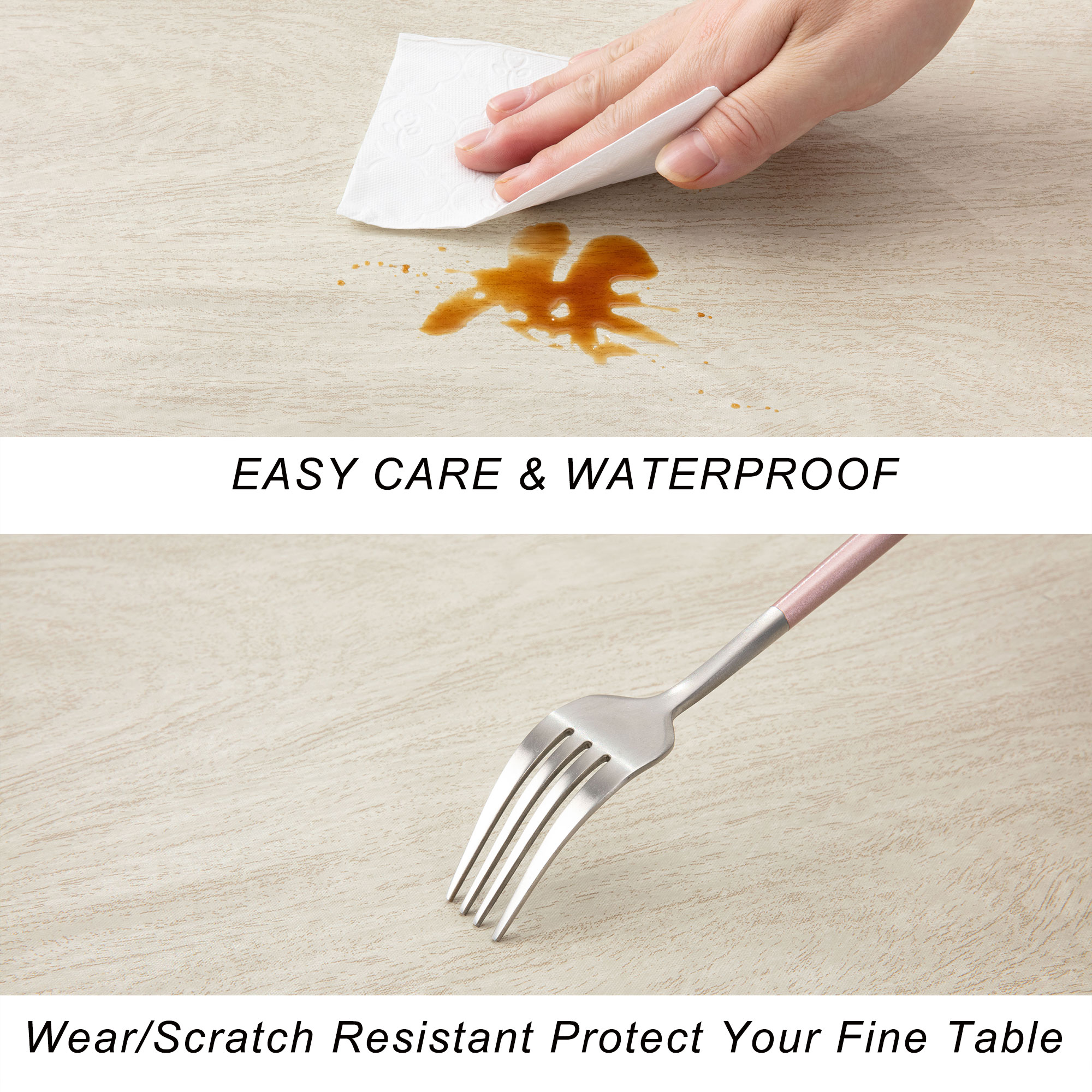 Прямоугольная домашняя скатерть PVC шампанского цвета с деревянным узором