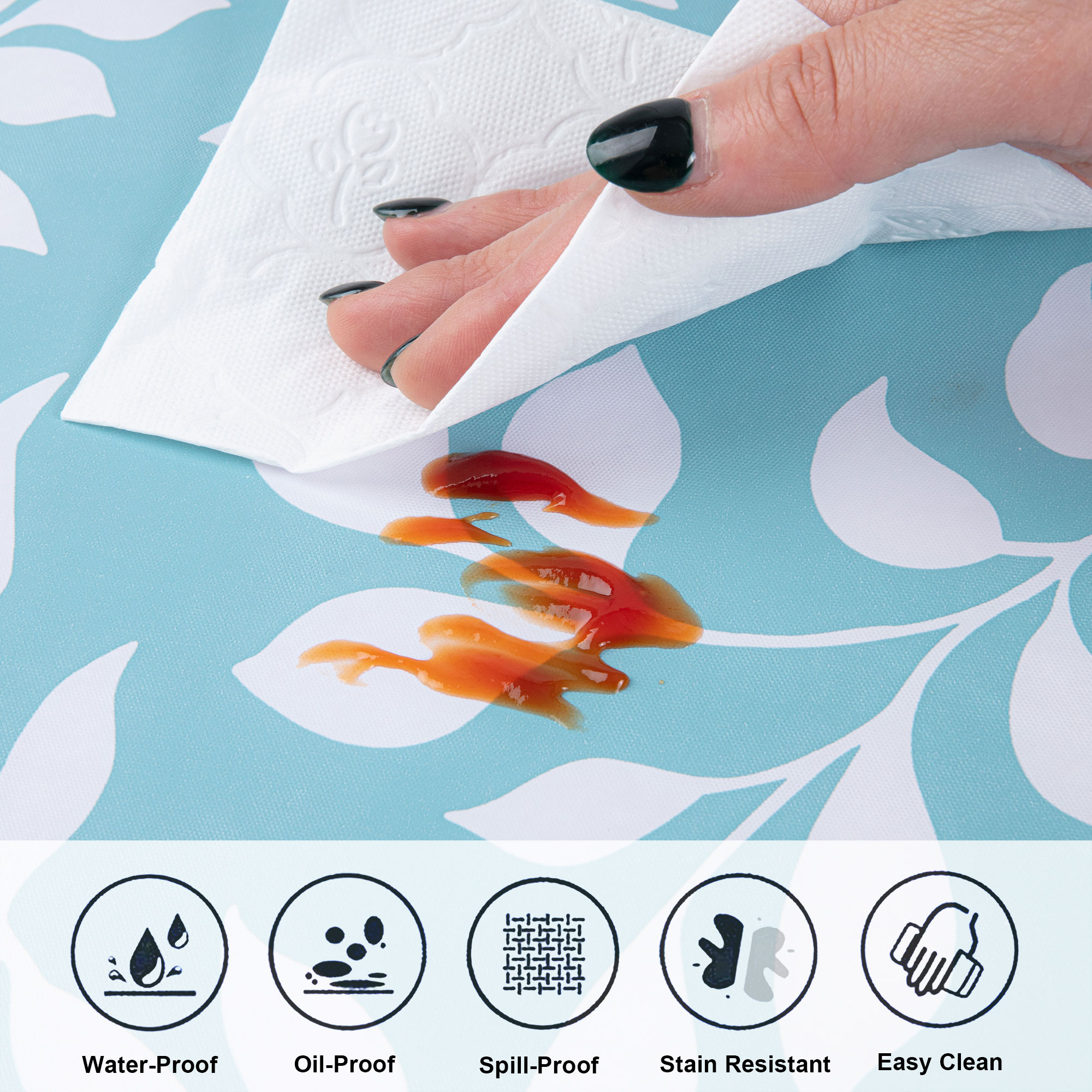 Круглая ПВХ-скатерть с синими листьями, водонепроницаемая