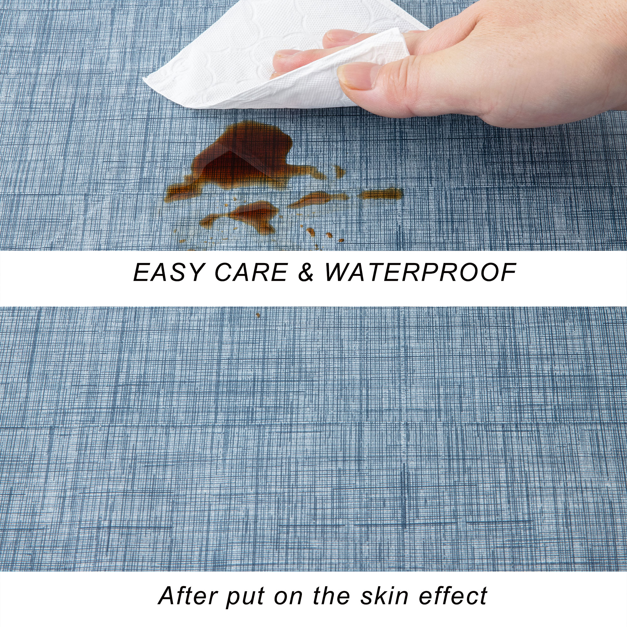 Прямоугольная скатерть из PVC голубого цвета с тканевым узором