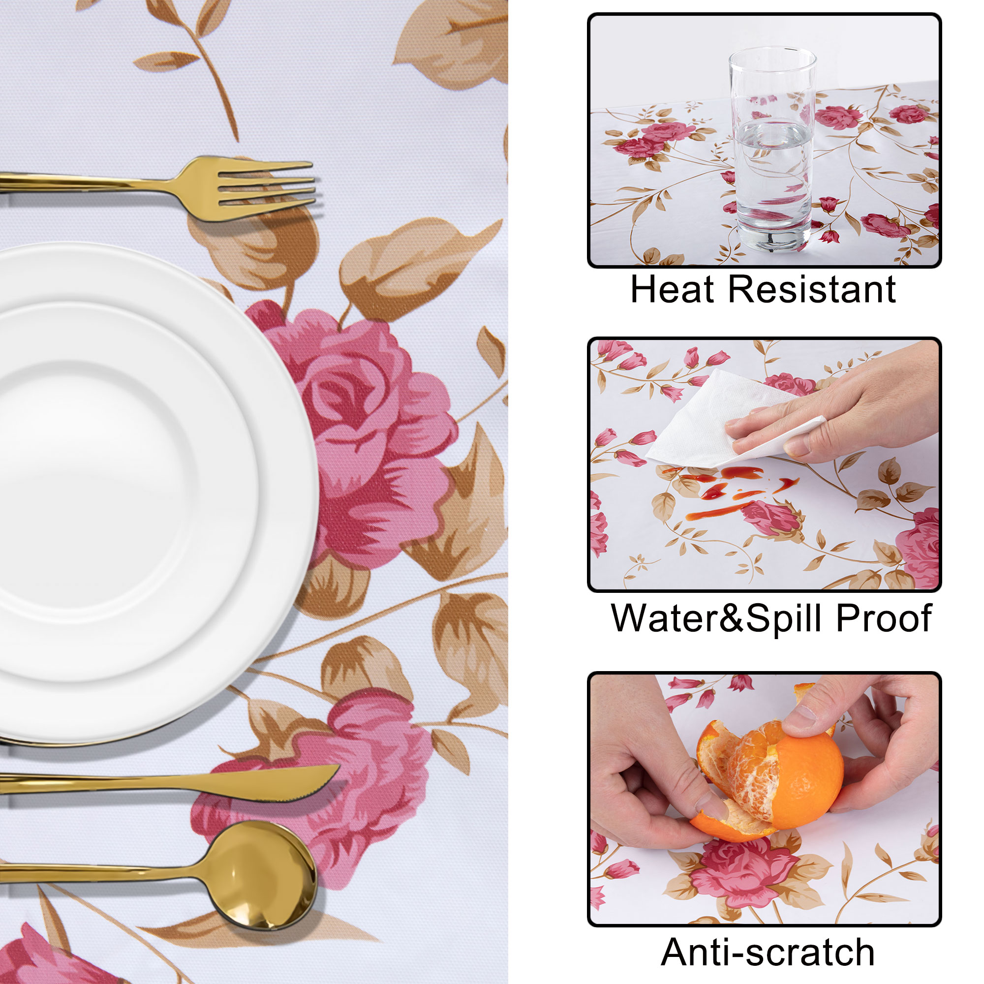 Квадратная скатерть PVC с узором крупных красных цветков