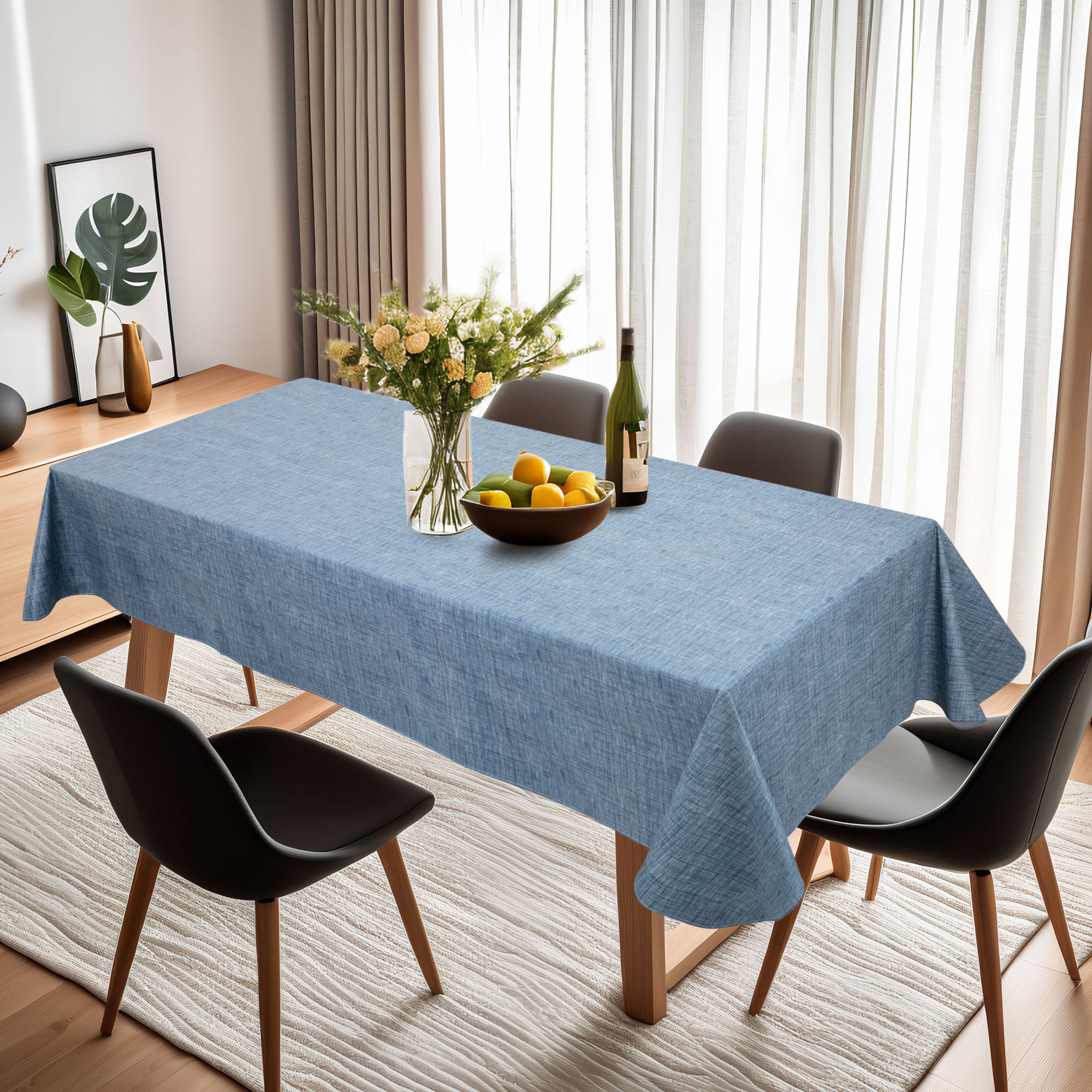 Прямоугольная скатерть из PVC голубого цвета с тканевым узором