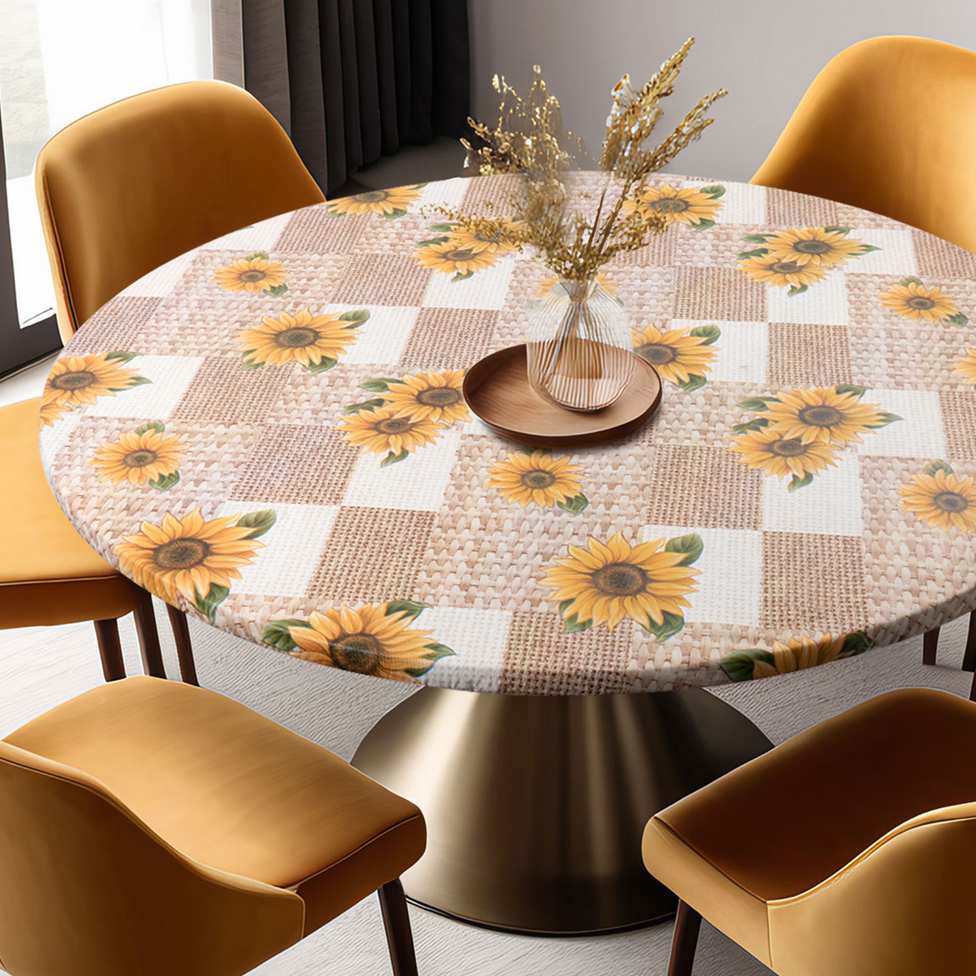 Круглое ПВХ-скатерть с рисунком подсолнуха