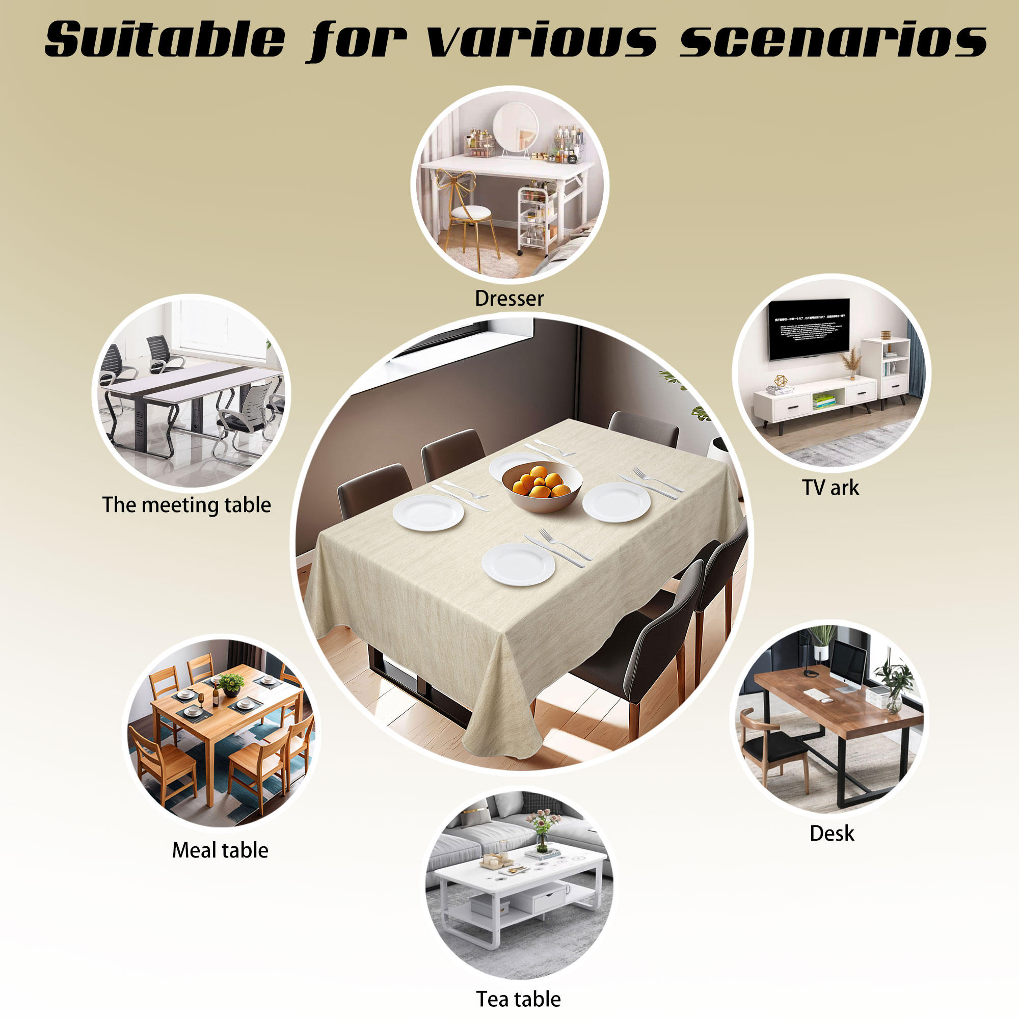 Прямоугольная домашняя скатерть PVC шампанского цвета с деревянным узором