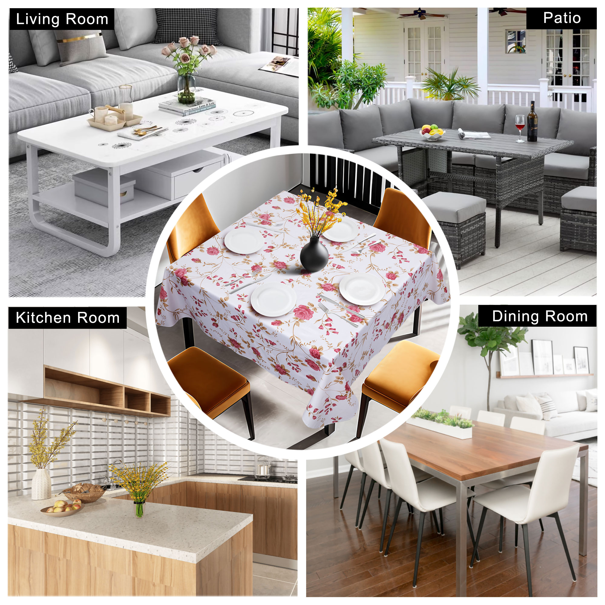 Квадратная скатерть PVC с узором крупных красных цветков