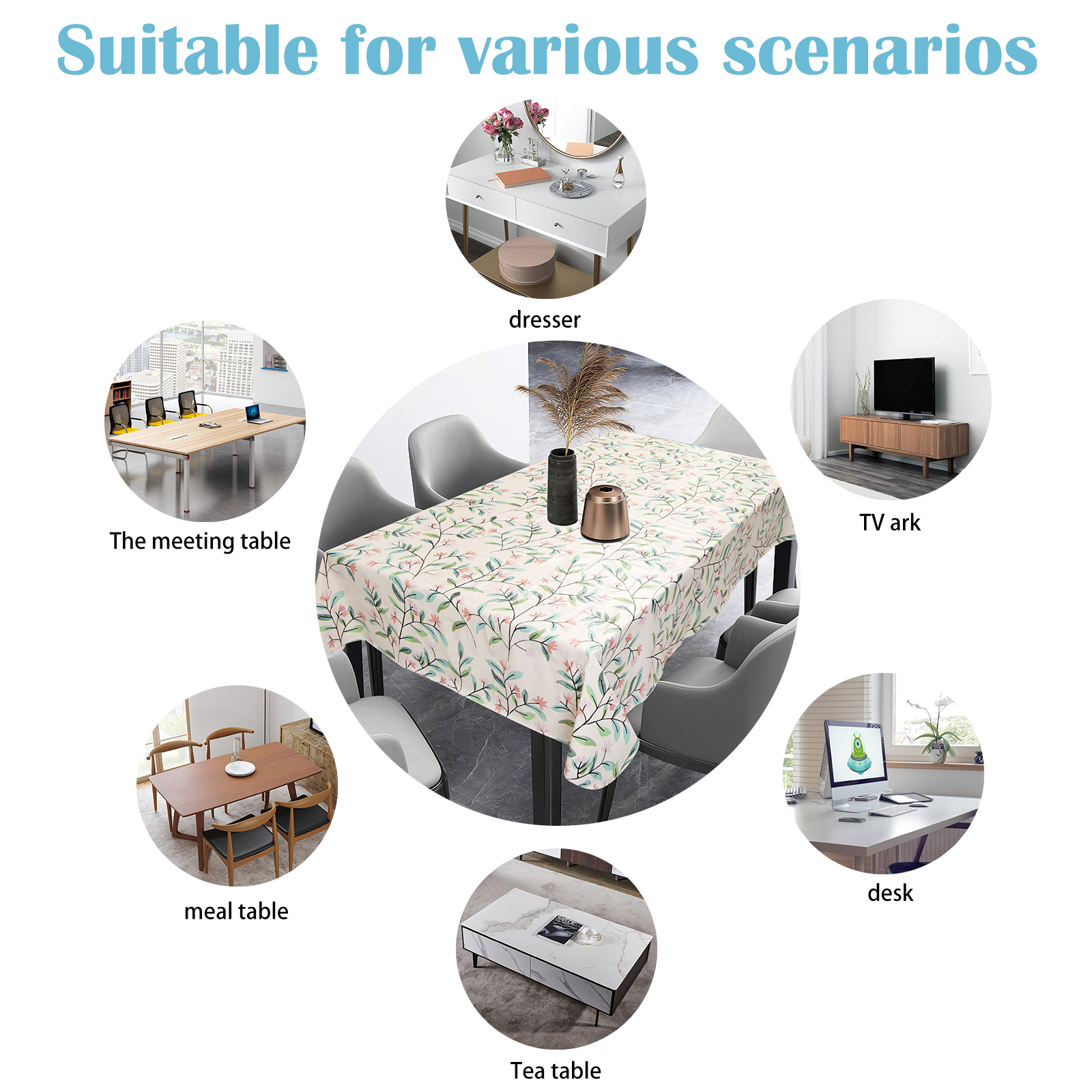 Скатерть с узором розовых цветов и маленьких листьев