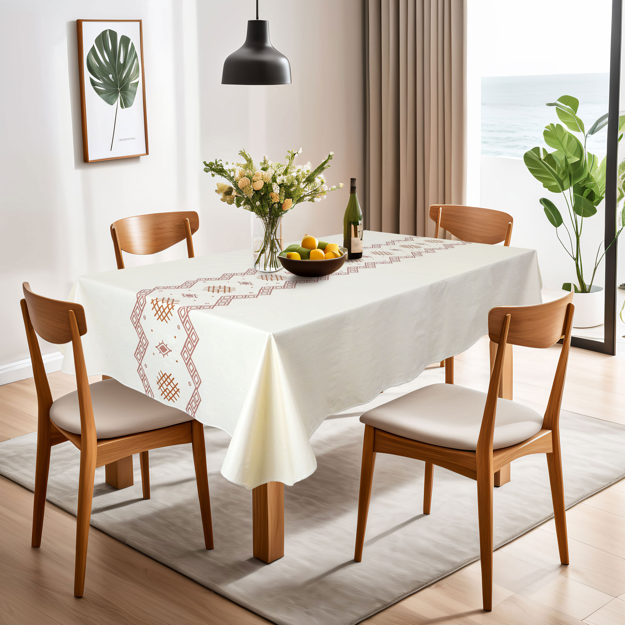 Прямоугольная скатерть PVC с линовым узором бежевого цвета