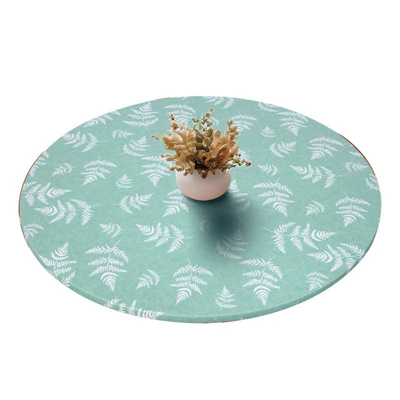 Круглая скатерть PVC с североевропейским узором зеленых листьев