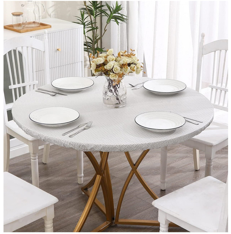 Круглая ПВХ скатерть светло-серая с мелким узором