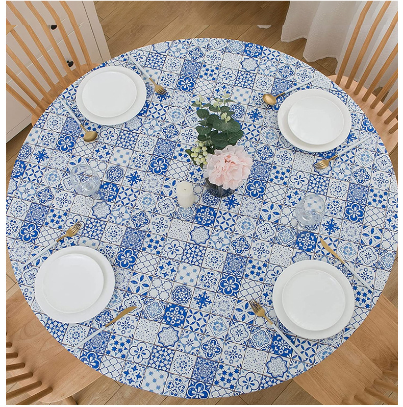 Круглая скатерть PVC с узором под плитку