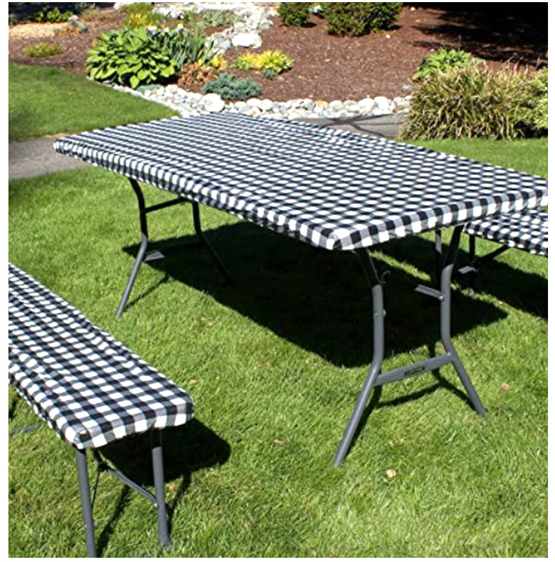 Комплект скатертей PVC черно-белая клетка для улицы