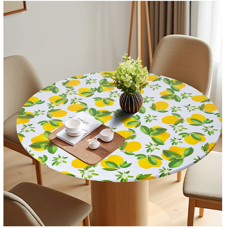 Круглое ПВХ-Покрывало для Стола с Лимонным Патиерном