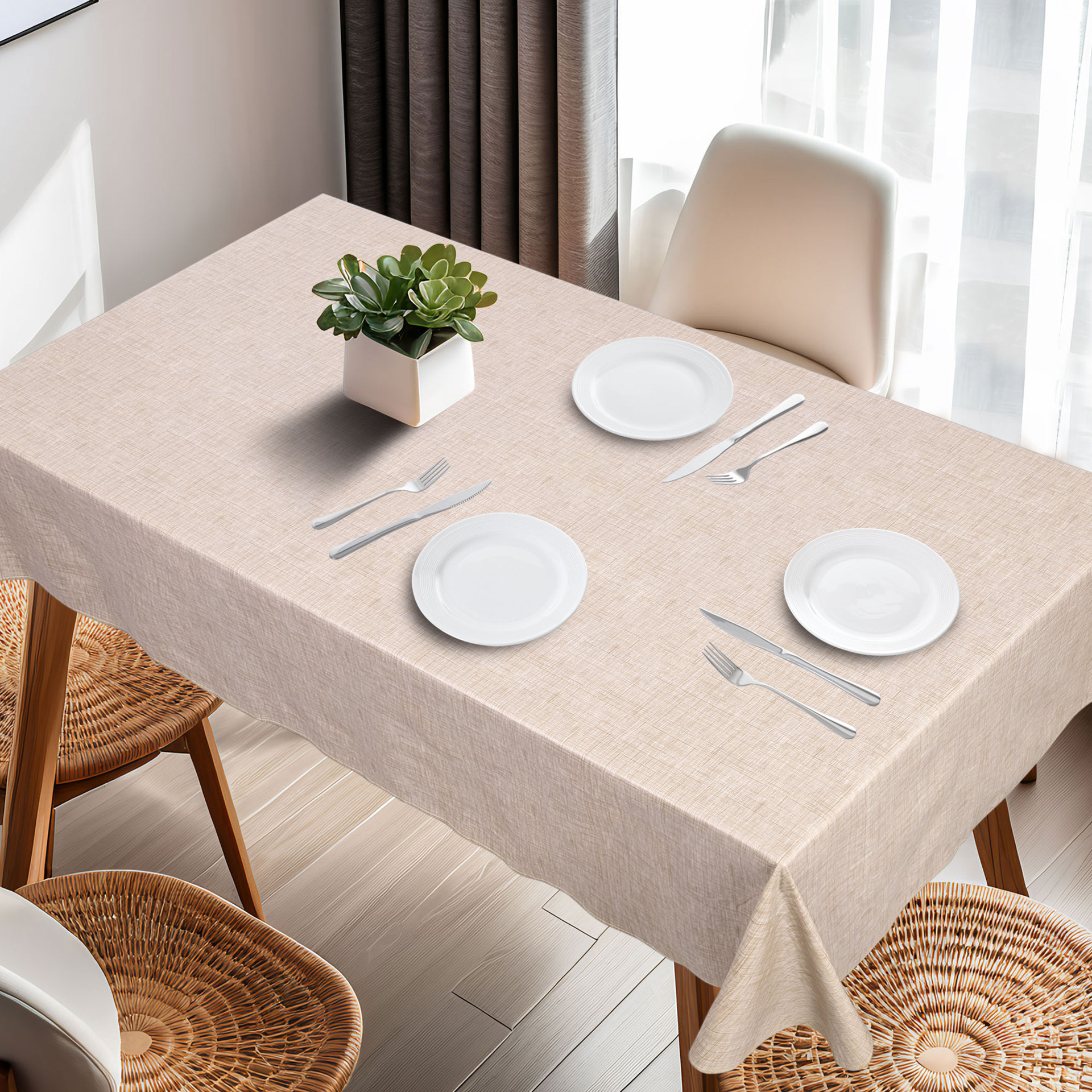 ПВХ-Покрывало Прямоугольное Бежевое Тканная Текстура