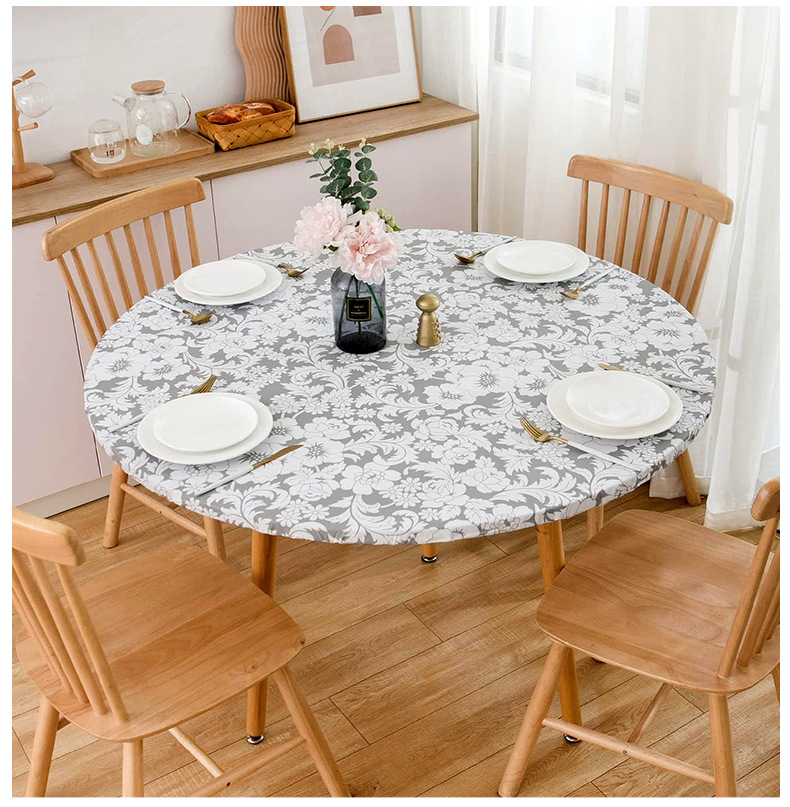 ПВХ-покрывало круглое серое с узором хризантем