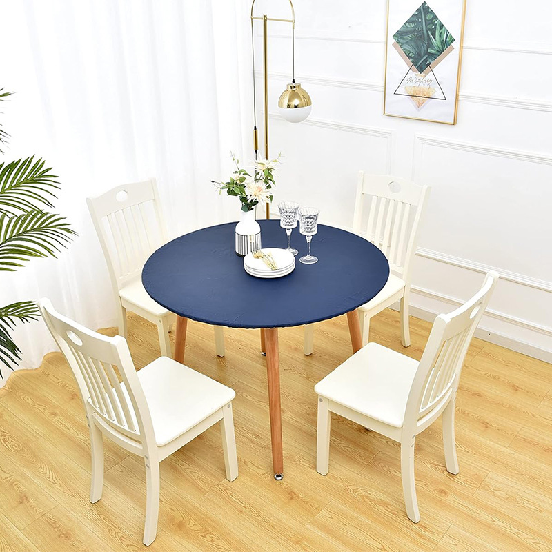 Скатерть ПВХ круглая однотонная синяя