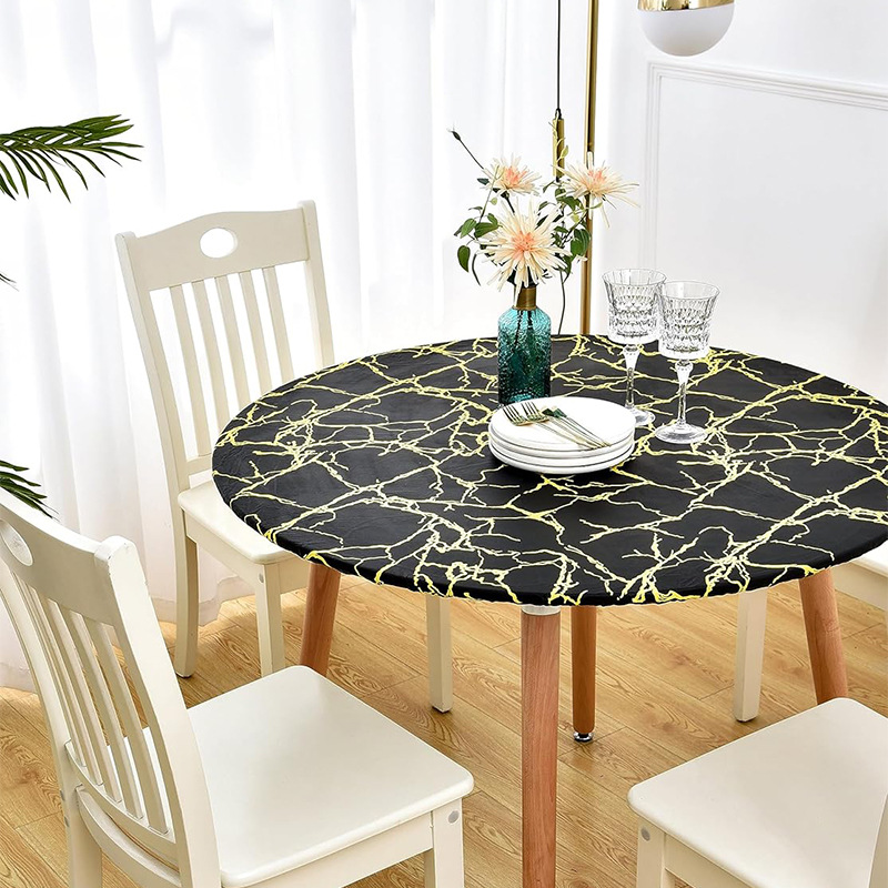 Круглая ПВХ скатерть с черным мраморным узором