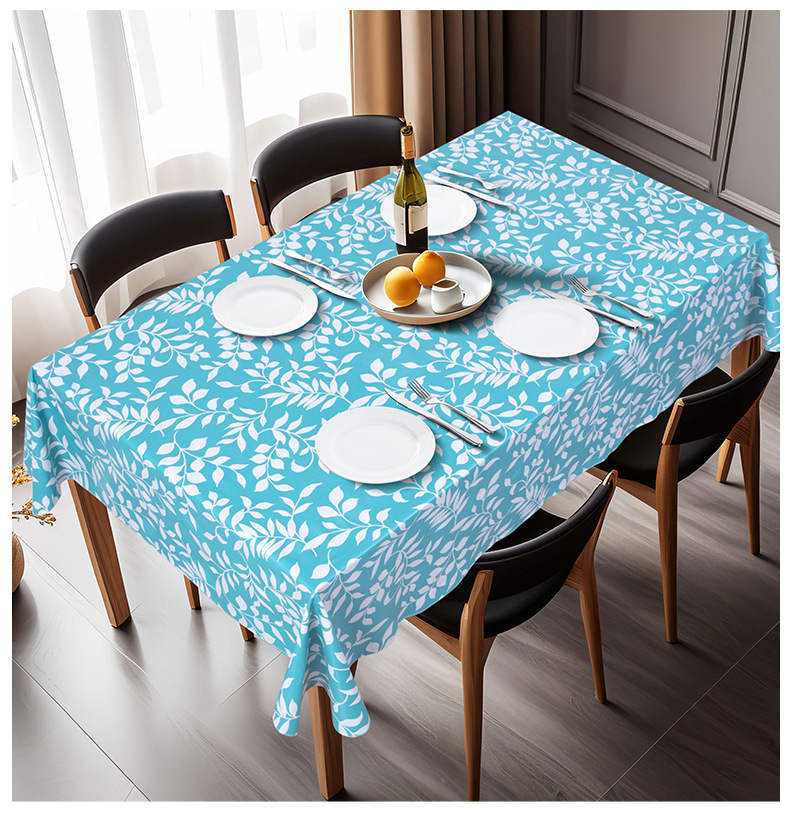 Скатерть ПВХ прямоугольная с синими листьями