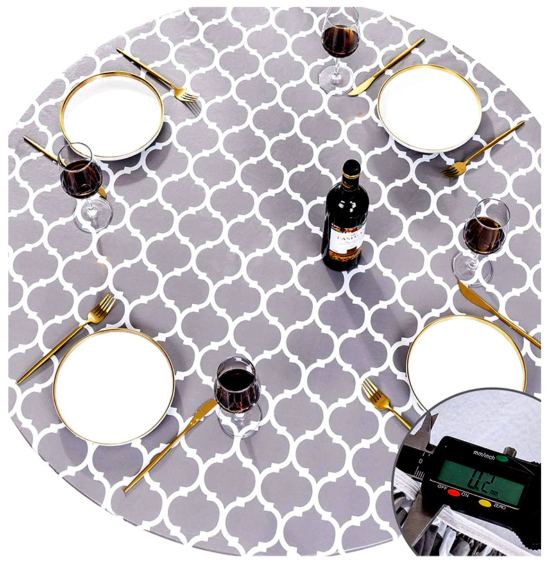 Круглое накрытие для стола из ПВХ с серыми геометрическими клетками