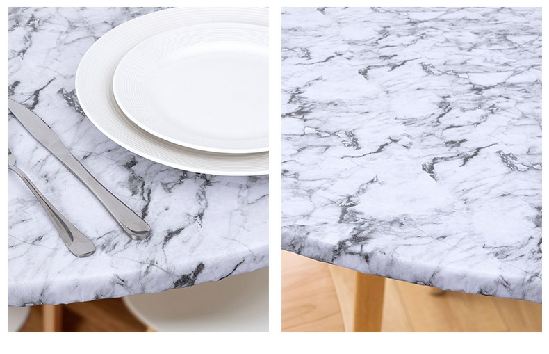 Круглое накрытие для стола из ПВХ с мраморным узором