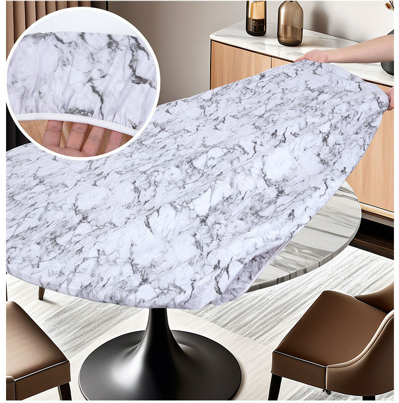 Круглое накрытие для стола из ПВХ с мраморным узором
