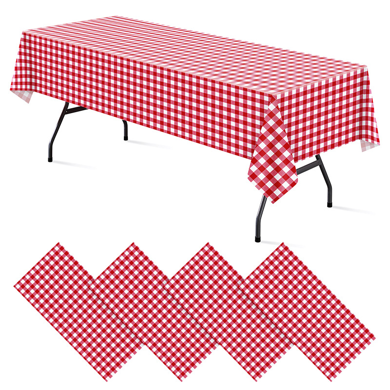 ПВХ-Покрывало для Стола Прямоугольное с Красно-белой Клеткой