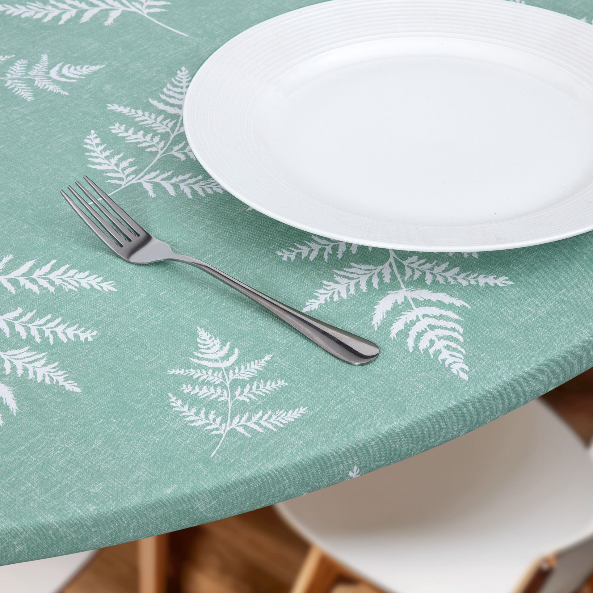 Круглая скатерть PVC с североевропейским узором зеленых листьев