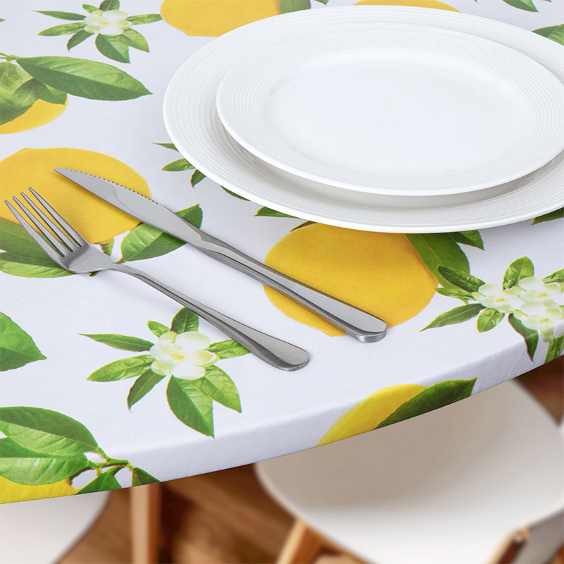 Круглое ПВХ-Покрывало для Стола с Лимонным Патиерном