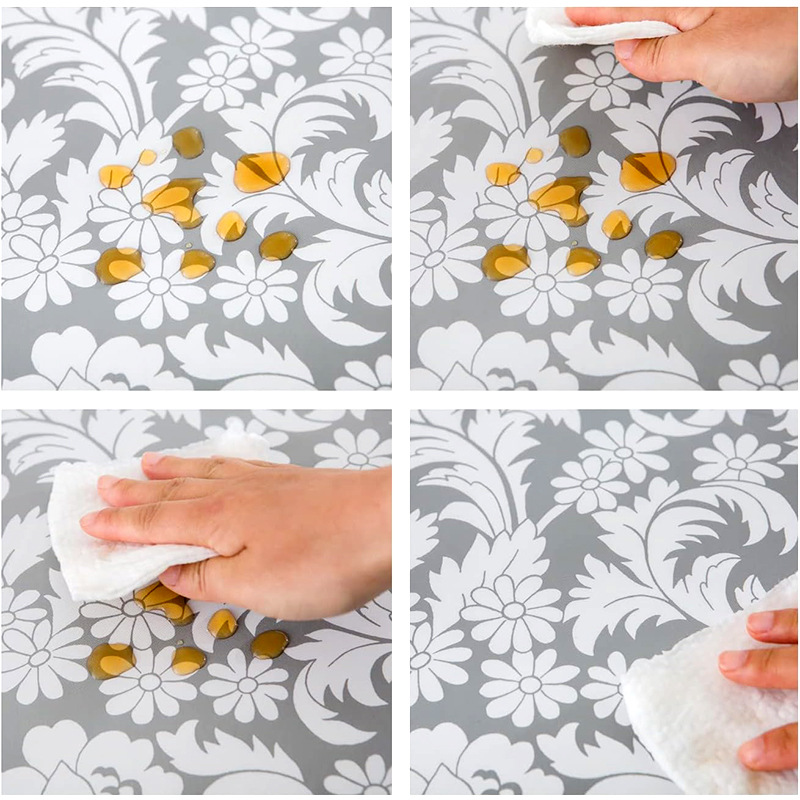 ПВХ-покрывало круглое серое с узором хризантем