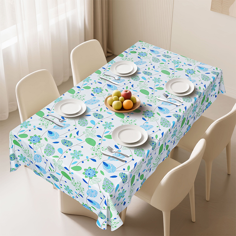 Прямоугольная скатерть PVC с синими цветами